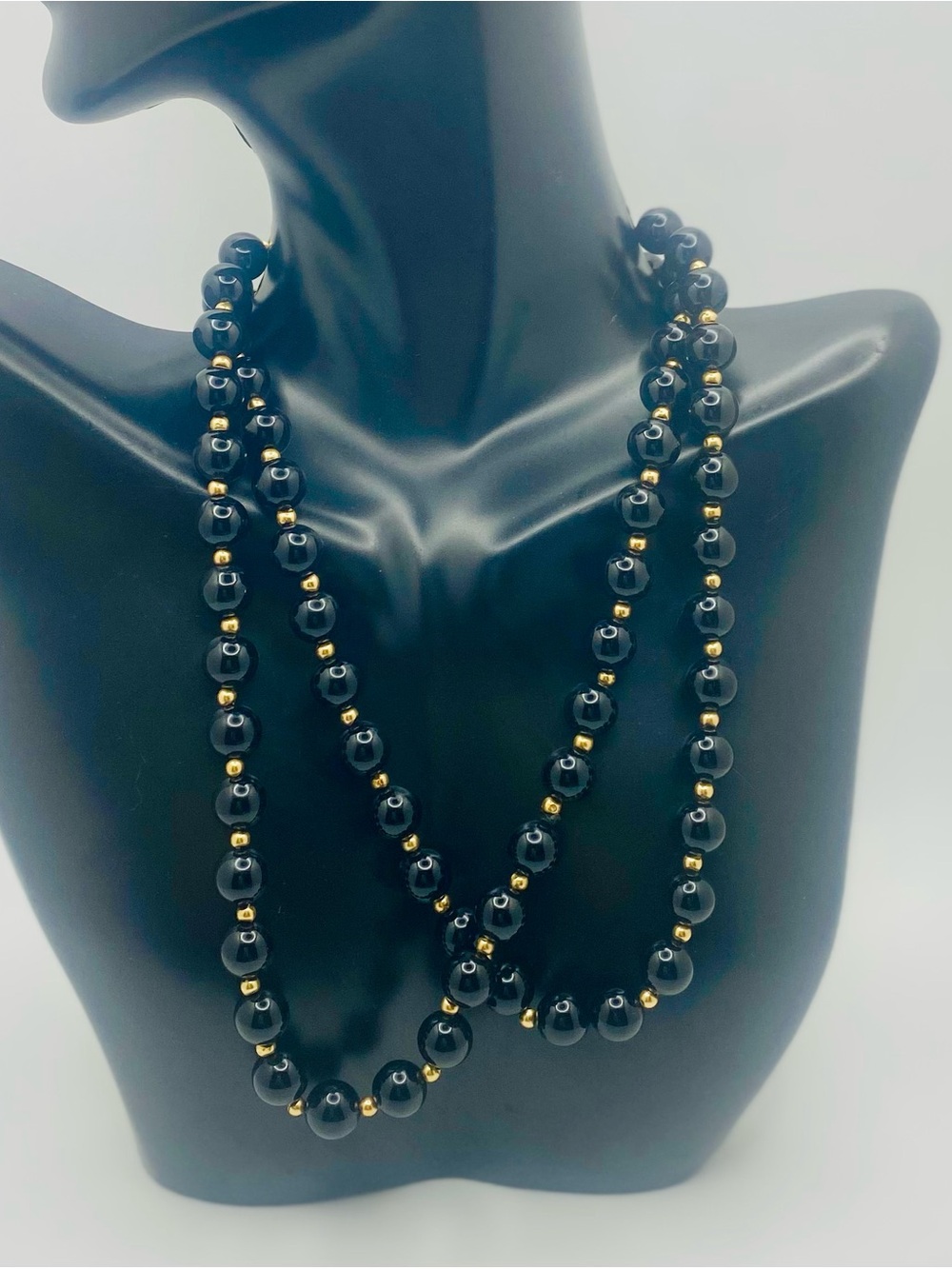 Classic Vintage-Style Bead Necklace, Black and Gold